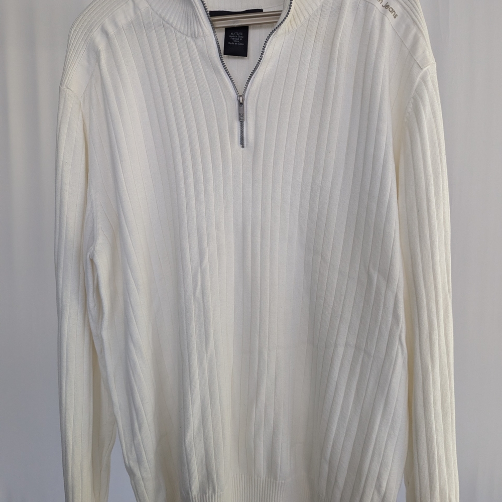 Calvin Klein Jeans White Zip-Up Sweater